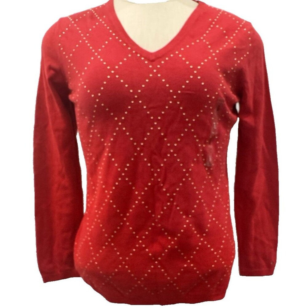 Tommy Hilfiger Ivy Embellished Cotton Sweater Large Sweater RED